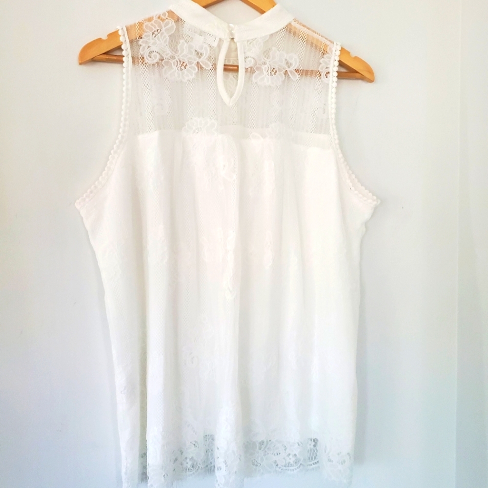 EVE & MADDIE XL White Lace Overlay Halter High Neck Sheer Top Crochet Romantic - Picture 7 of 13